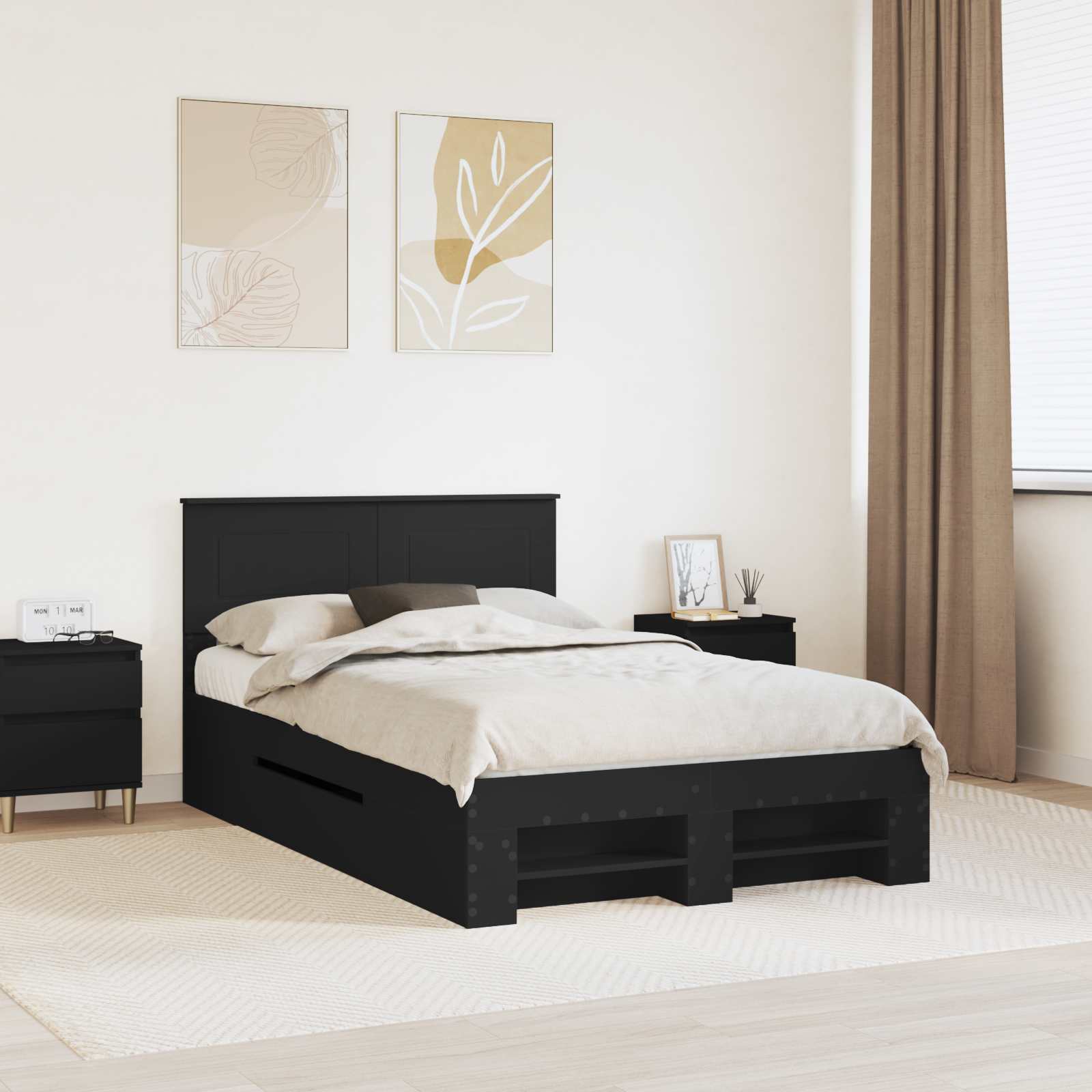 vidaXL Cadru de pat cu headboard Negru 120 x 200 cm Lemn compozit