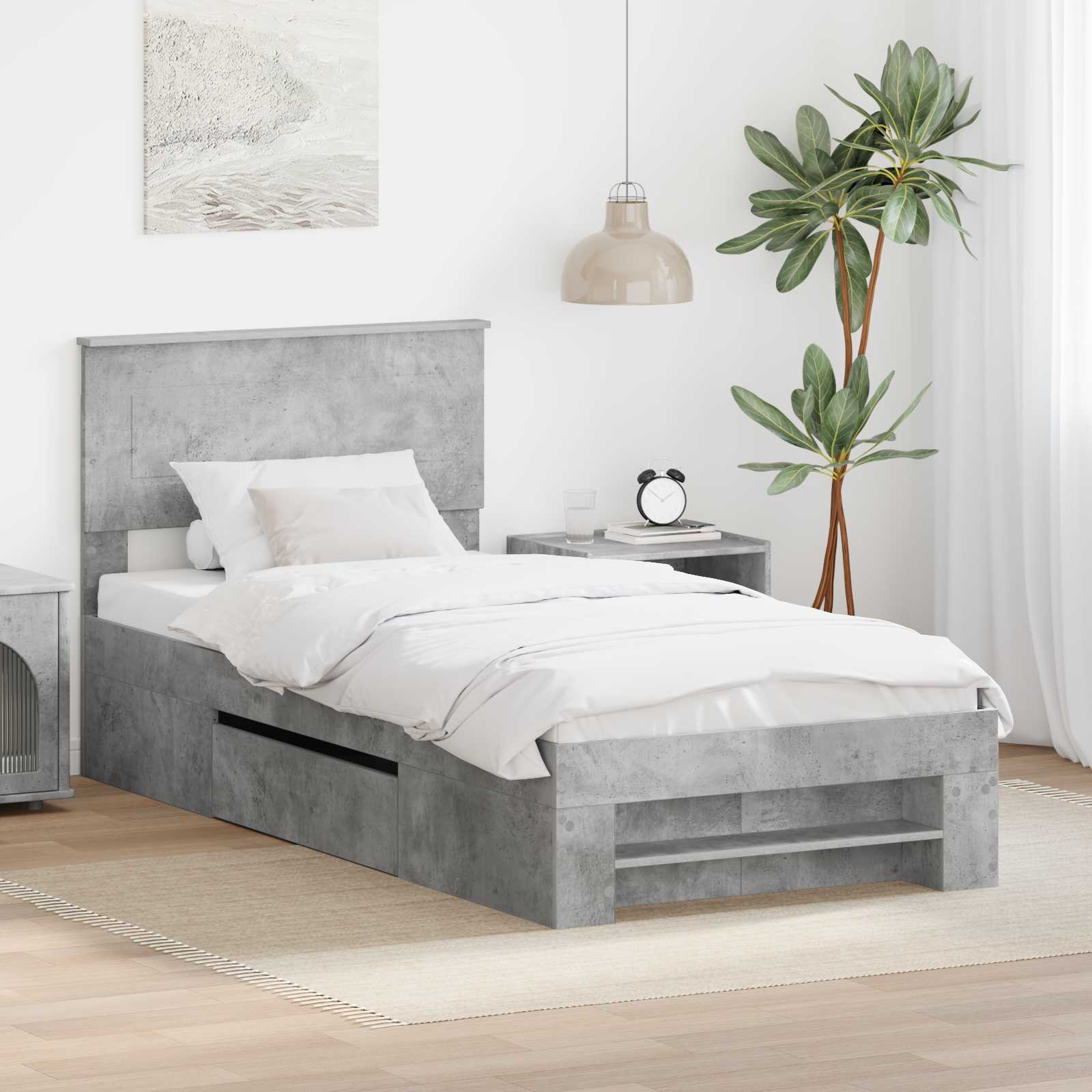 vidaXL Bettrahmen mit Kopfteil Beton Grau 100 x 200 m Holzwerkstoff