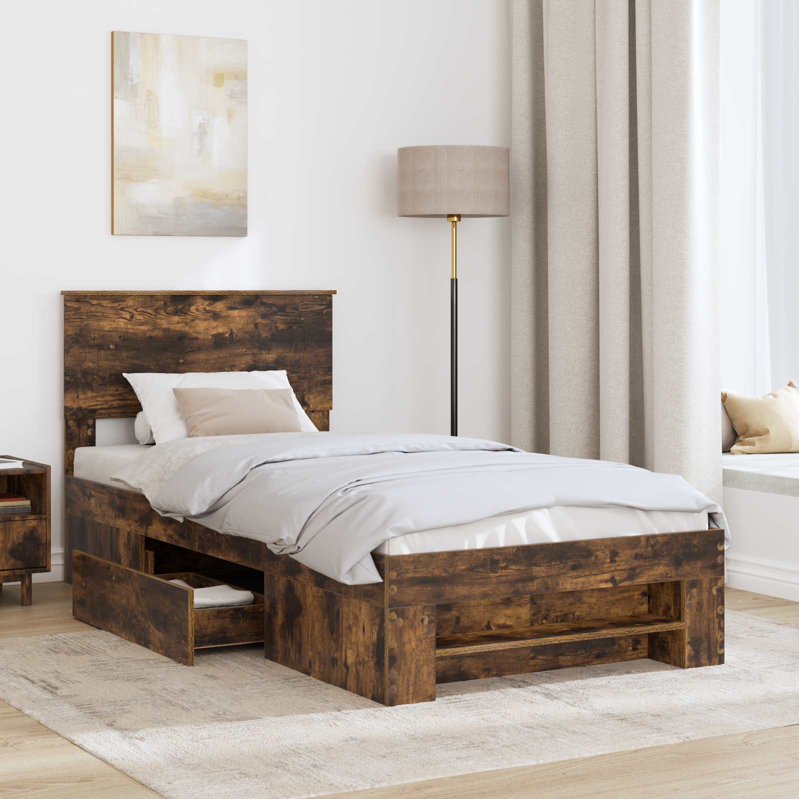 Thumbnail - vidaXL Bettrahmen Geräucherte Eiche 100 x 200 m Holzwerkstoff