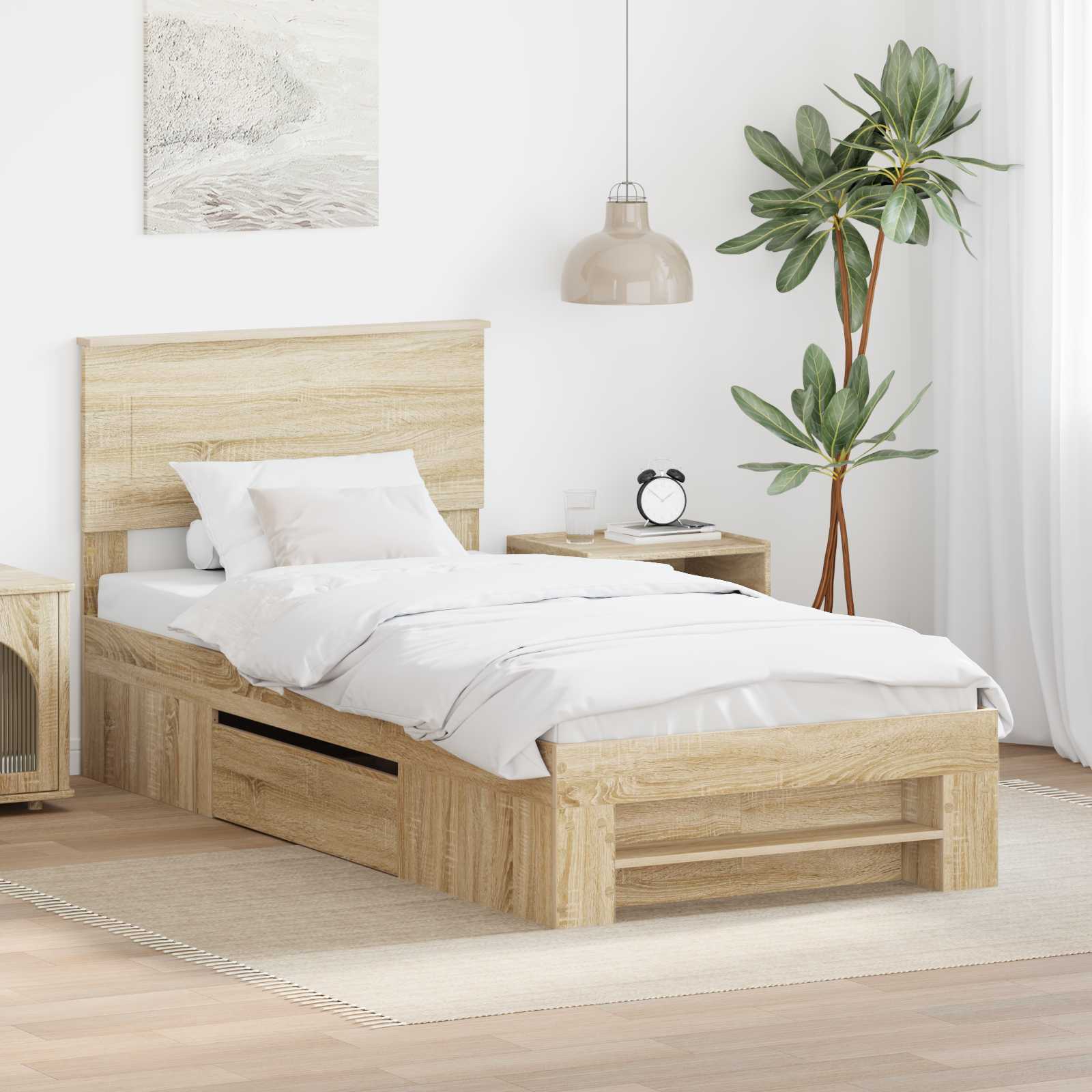 vidaXL Cadru de pat Stejar Sonoma 90 x 200 cm Lemn compozit