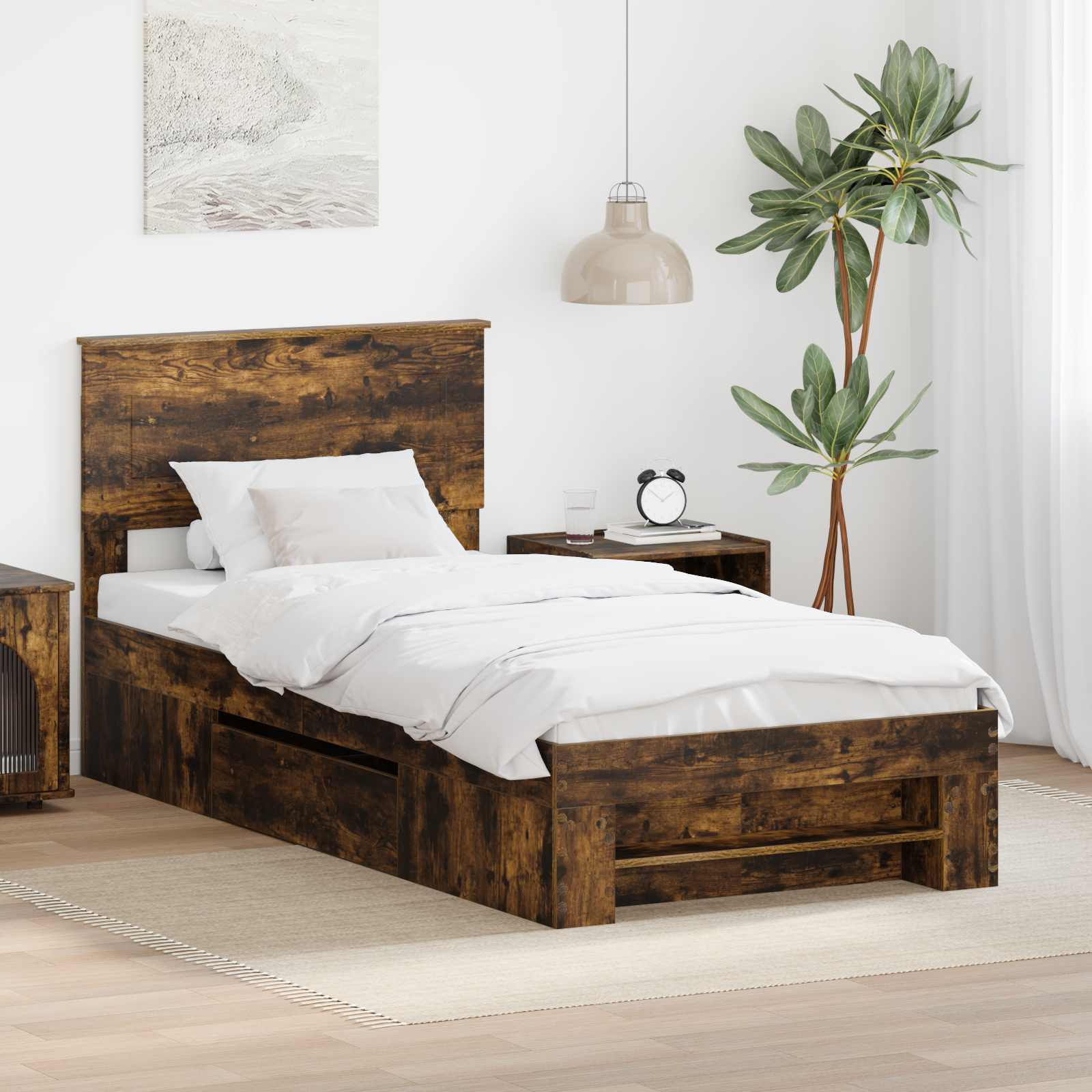 vidaXL Bettrahmen Geräucherte Eiche 80 x 200 cm Holzwerkstoff