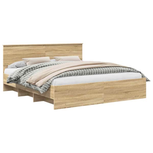 vidaXL Voodi raam peaga Sonoma tamm 200 x 200 cm Tehispuit