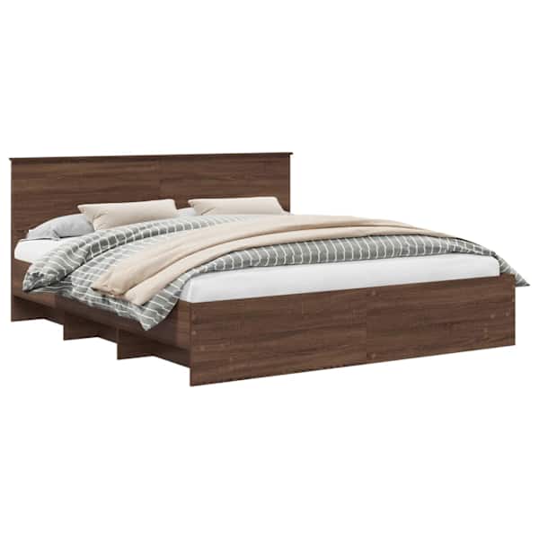 vidaXL Voodi raam peaga Pruun tamme 200 x 200 cm Tehispuit