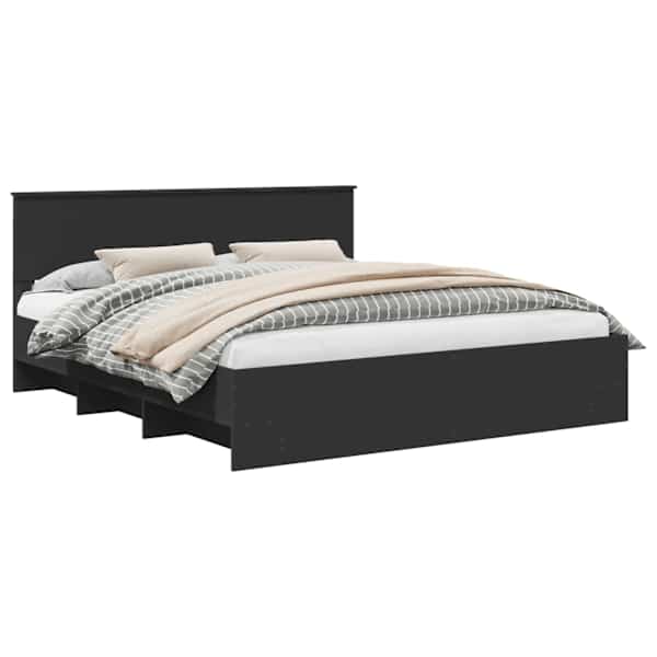 vidaXL Voodi raam peaga Must 180 x 200 cm Tehispuit