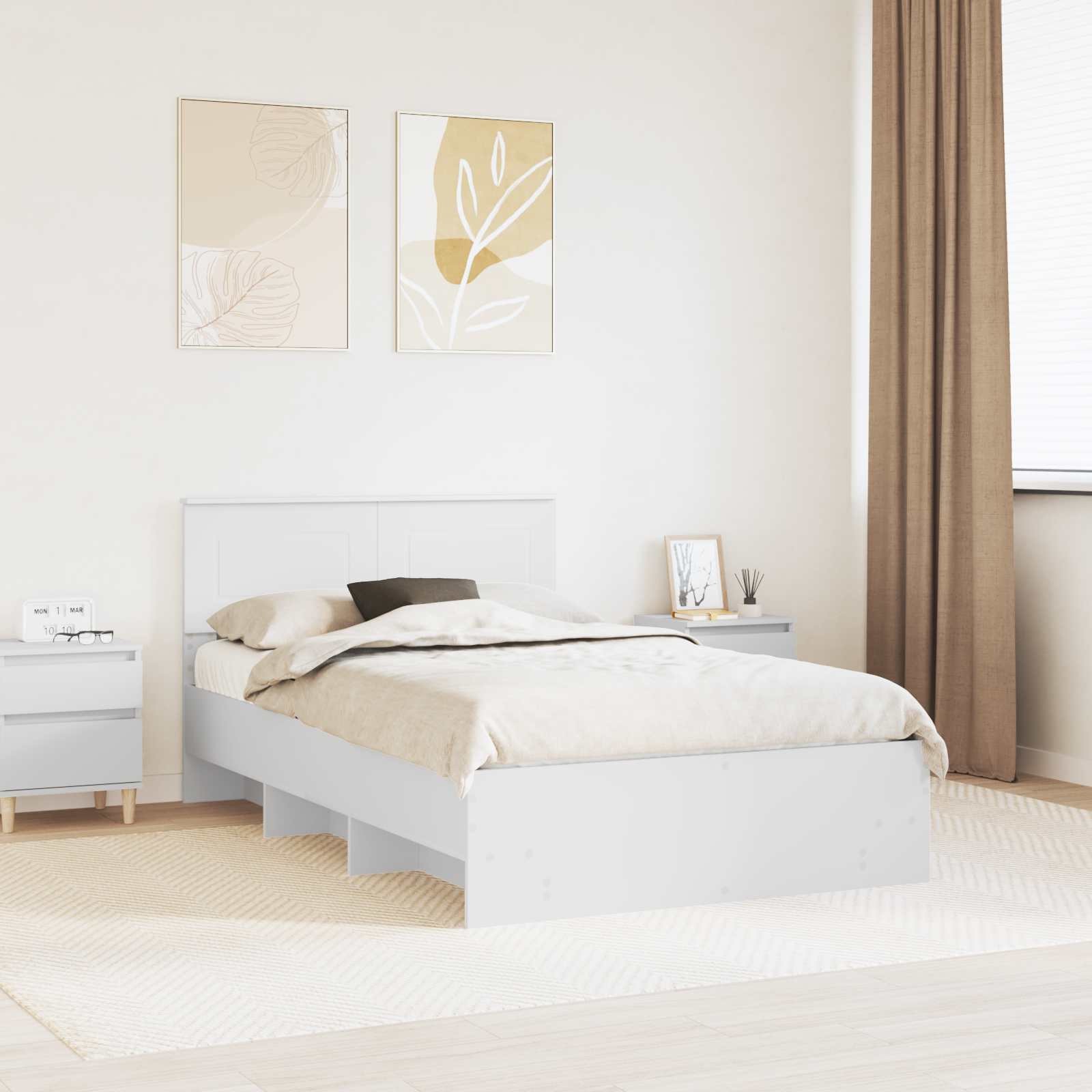 vidaXL Cadru de pat cu headboard Alb 137 x 203 cm Lemn compozit
