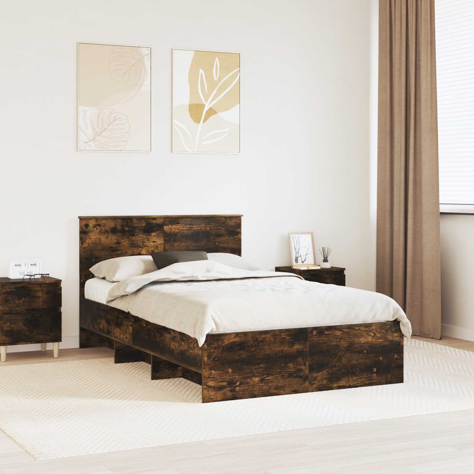 Voodi raam peaga Suitsetatud tamm 137 x 203 cm Tehispuit