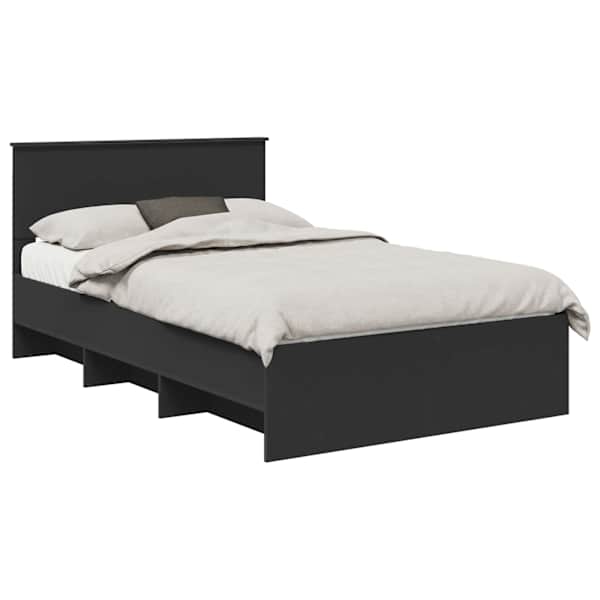 vidaXL Voodi raam peaga Must 120 x 123 cm Tehispuit