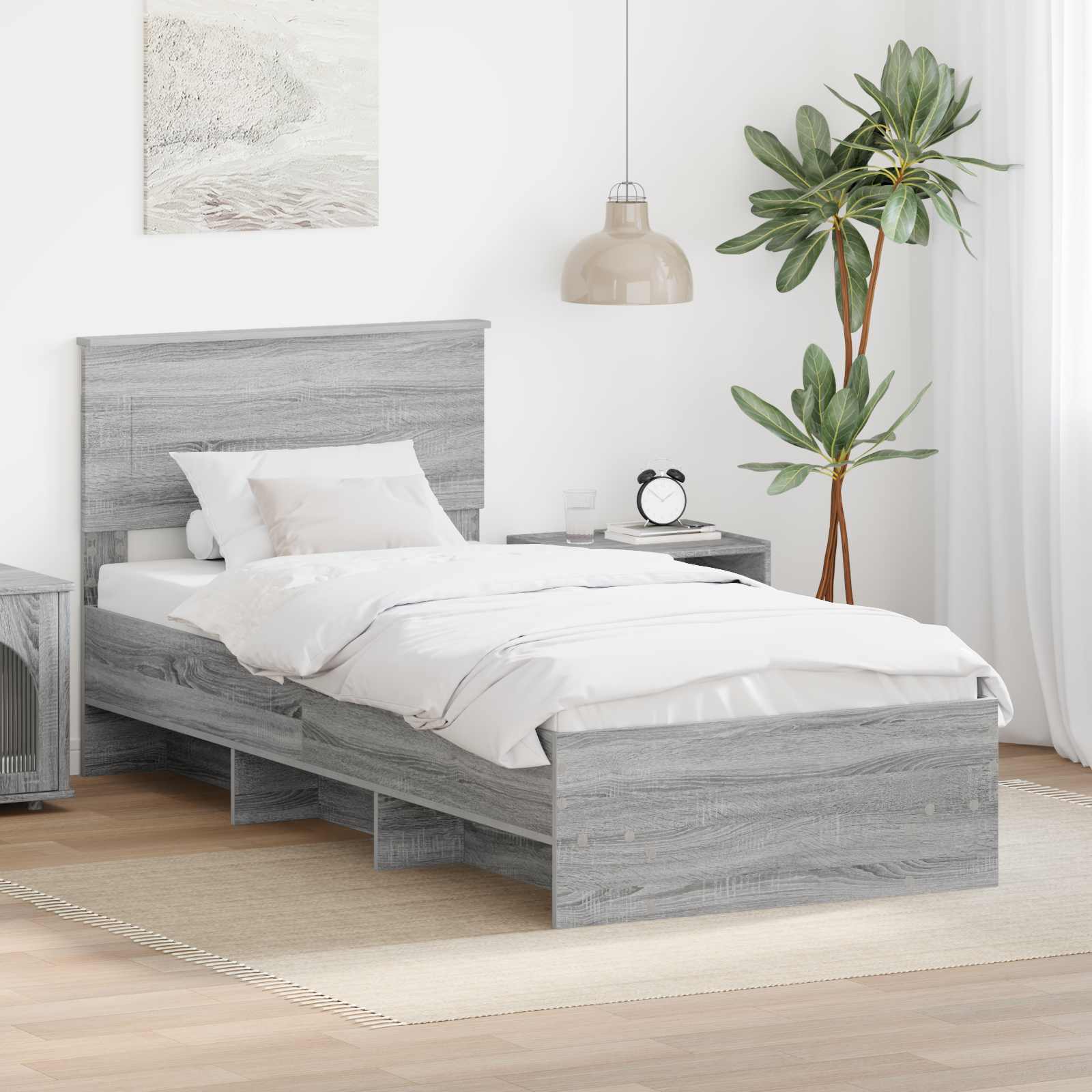 vidaXL Cadru de pat cu headboard Gri Sonoma 120 x 123 cm Lemn compozit