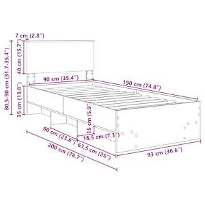 Rám postele s čelo Hnědý dub 90 x 200 cm kompozitní dřevo - obrázek 13