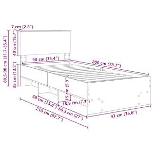Rám postele s čelo Hnědý dub 90 x 200 cm kompozitní dřevo - obrázek 13