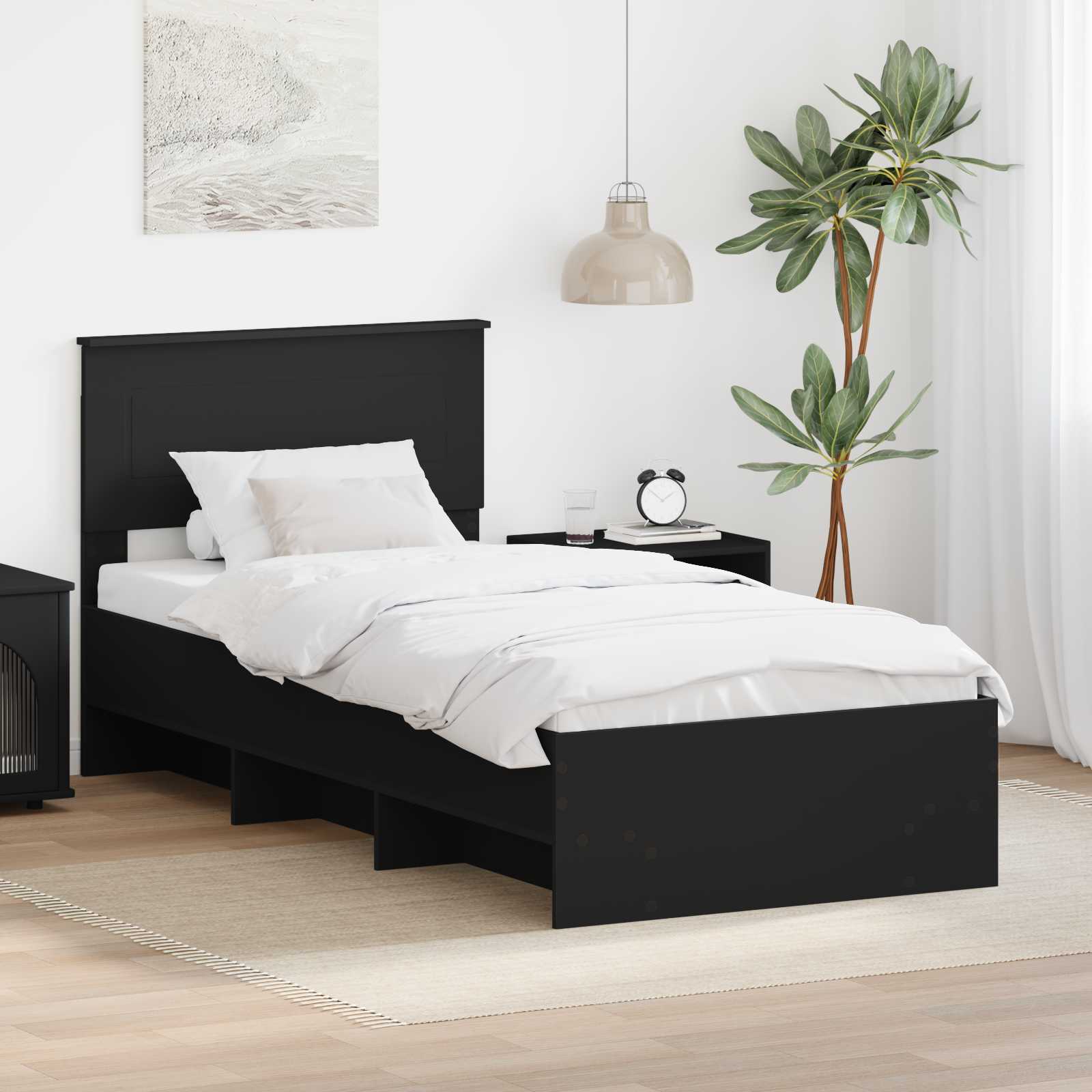 vidaXL Cadru de pat cu headboard Negru 80 x 200 cm Lemn compozit