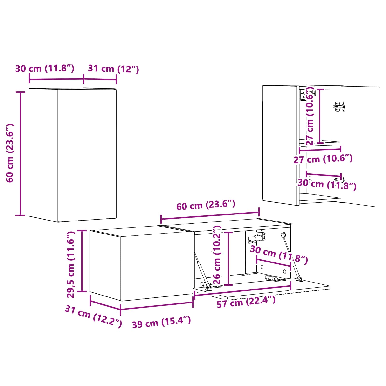 Sada televizního nástěnného kabinetu Nástěnný 4 pcs Bílá - obrázek 15