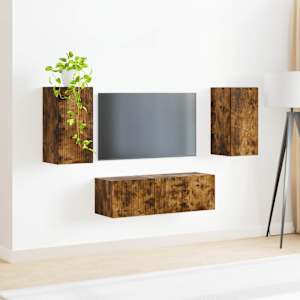 Sada televizního nástěnného kabinetu Nástěnný 4 pcs Kouřový dub - obrázek 4