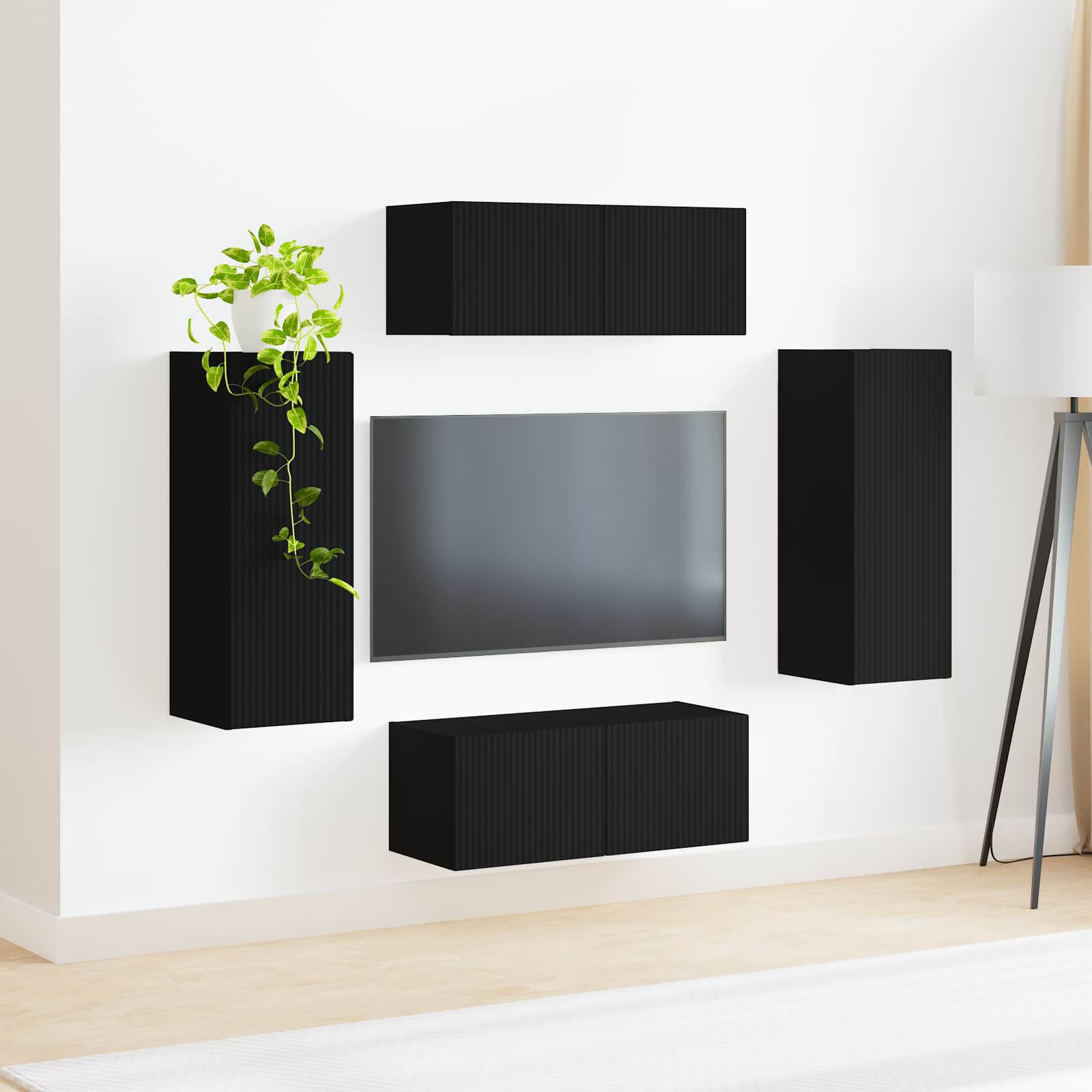 Set Dulap pentru Televizor Montat pe Perete 4 pcs Negru