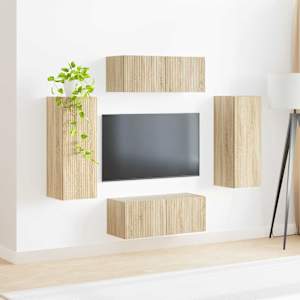 Sada televizního nástěnného kabinetu Nástěnný 4 pcs Sonoma dub - obrázek 4