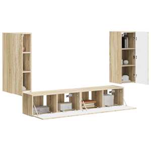 Sada televizního nástěnného kabinetu Nástěnný 4 pcs Sonoma dub - obrázek 3