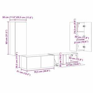 Sada televizního nástěnného kabinetu 4 pcs Betonově šedá - obrázek 13