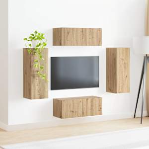 Sada televizního nástěnného kabinetu 4 pcs Artisanový dub - obrázek 4