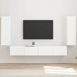 Set omare za televizijo na steni 4 pcs Bela Konstruiran les