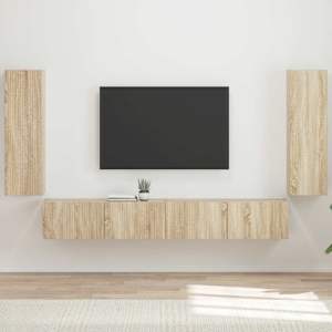 Sada televizního nástěnného kabinetu Nástěnný 4 pcs Sonoma dub - obrázek 1