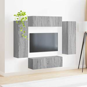Sada televizního nástěnného kabinetu Nástěnný 4 pcs Šedá Sonoma - obrázek 4