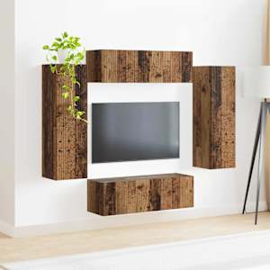 Sada televizního nástěnného kabinetu Nástěnný 4 pcs Staré dřevo - obrázek 4