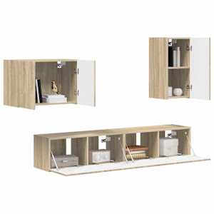 Sada televizního nástěnného kabinetu Nástěnný 4 pcs Sonoma dub - obrázek 3