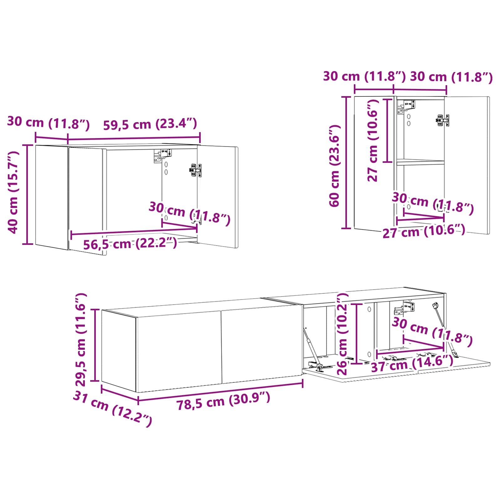 Sada televizního nástěnného kabinetu 4 pcs Betonově šedá - obrázek 14