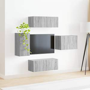 Sada televizního nástěnného kabinetu Nástěnný 4 pcs Šedá Sonoma - obrázek 4