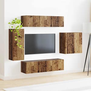 Sada televizního nástěnného kabinetu Nástěnný 6 pcs Staré dřevo - obrázek 4