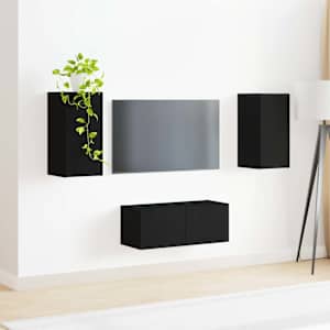 Sestava TV skříněk Nástěnný 2 pcs Černá kompozitní dřevo - obrázek 4