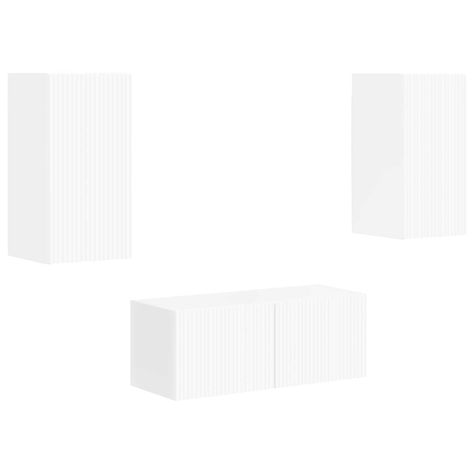 Set comodă TV Pe perete 2 pcs Alb lucios Lemn compozit