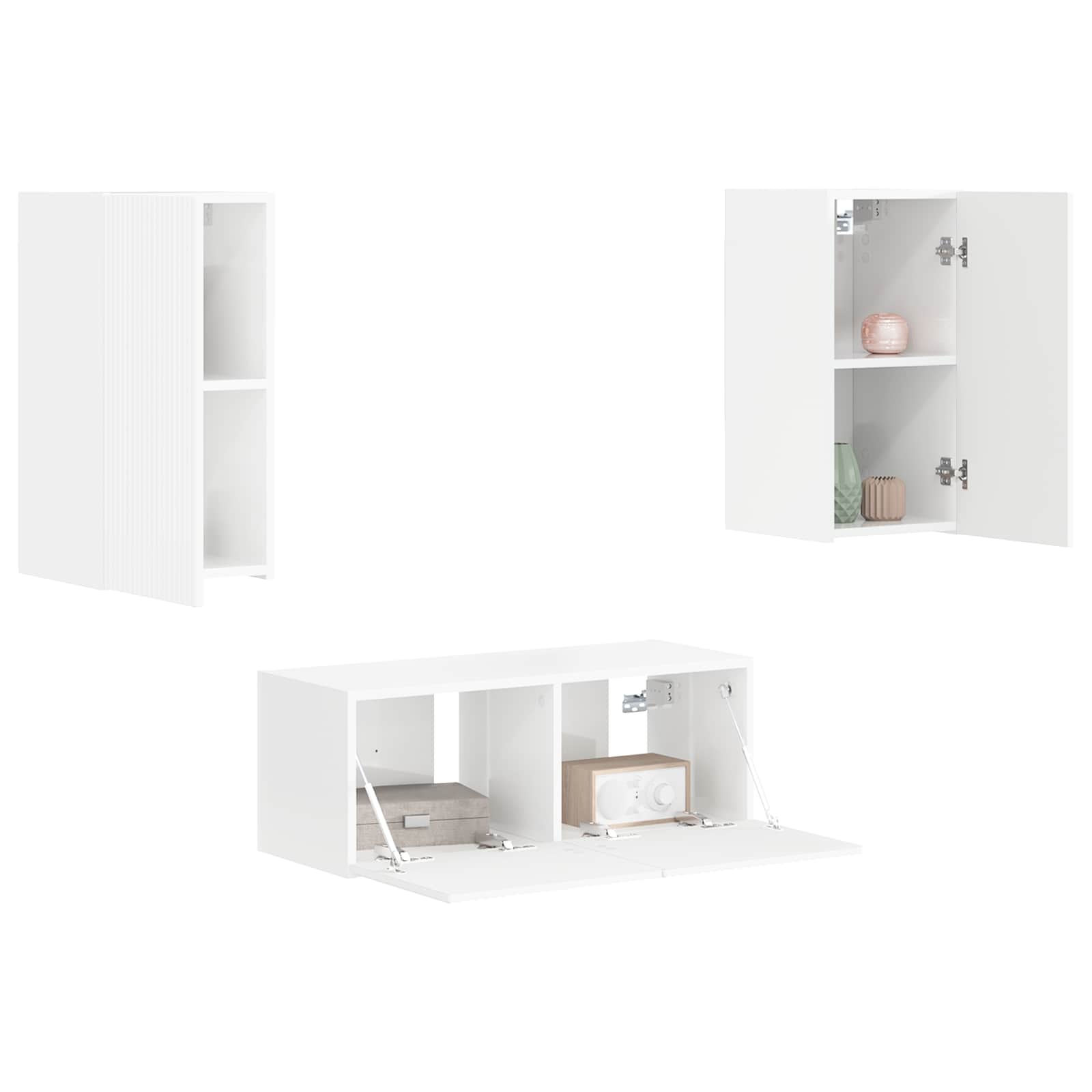 Set comodă TV Pe perete 2 pcs Alb lucios Lemn compozit