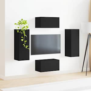 Sestava TV skříněk Nástěnný 2 pcs Černá kompozitní dřevo - obrázek 4