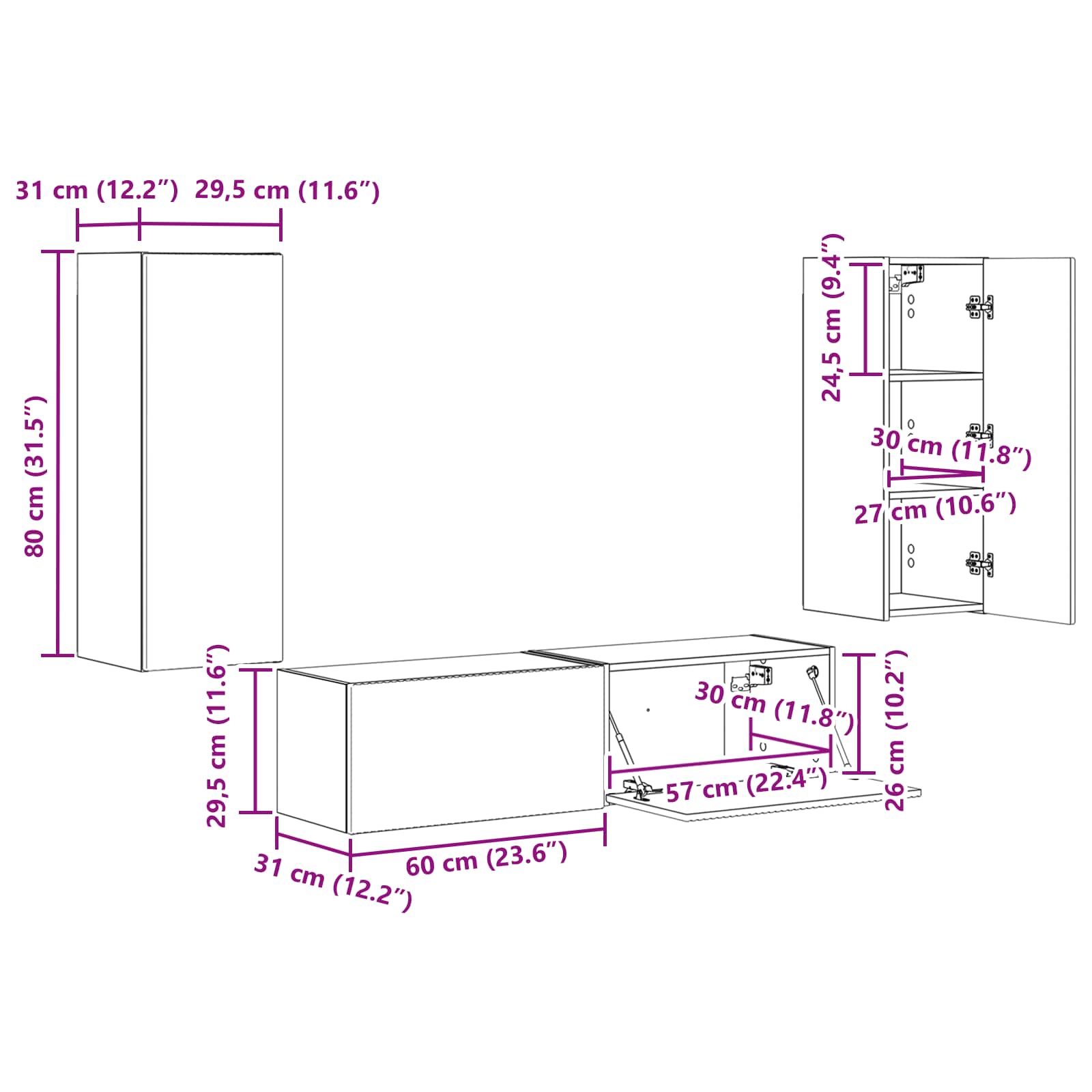 Komplet TV omaric 2 pcs Star les Konstruiran les - slika 13