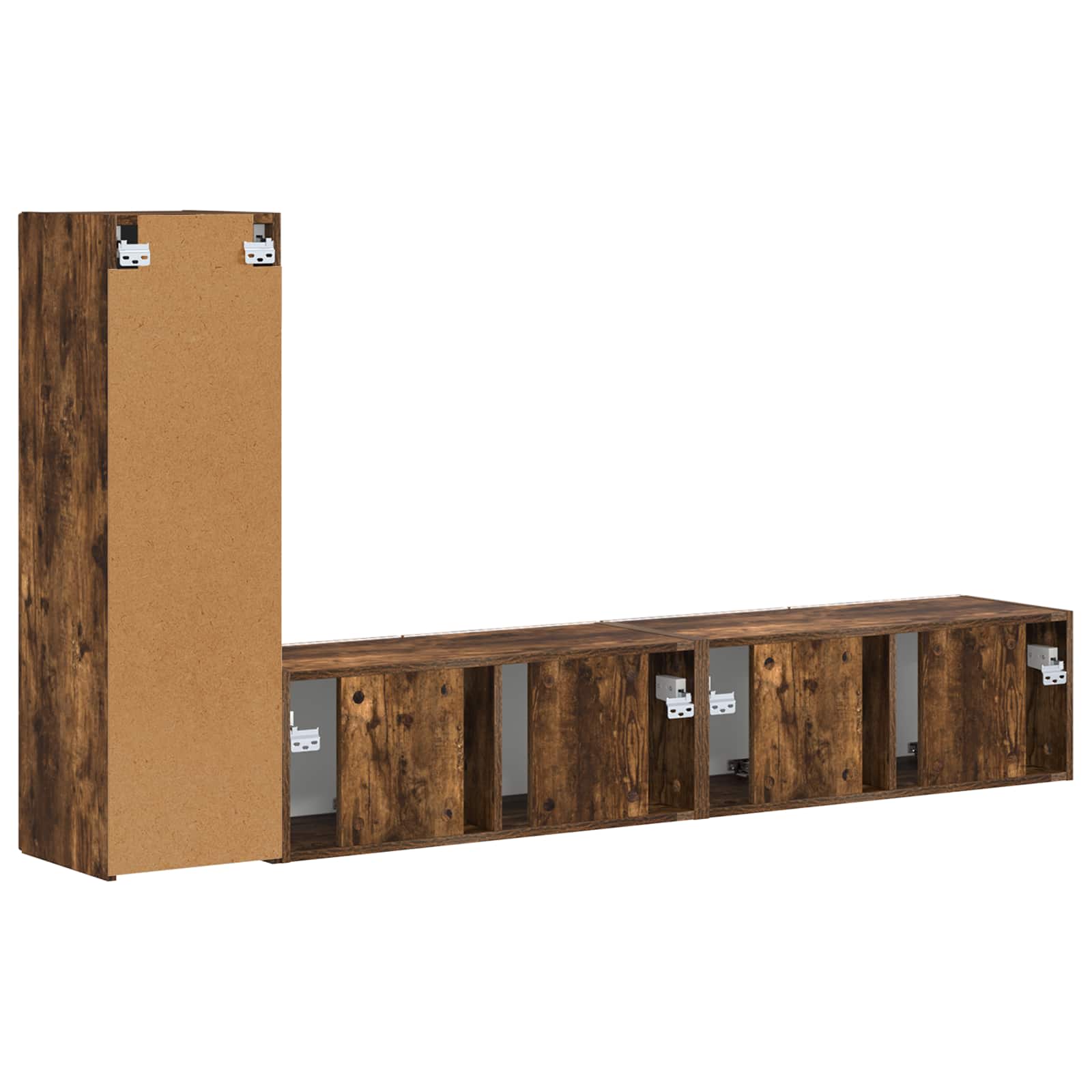 Set comodă TV Pe perete 2 pcs Stejar fumuriu Lemn compozit