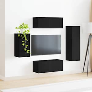 Sestava TV skříněk Nástěnný 4 pcs Černá kompozitní dřevo - obrázek 4