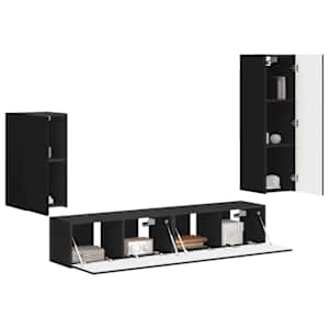 Sestava TV skříněk Nástěnný 4 pcs Černá kompozitní dřevo - obrázek 3