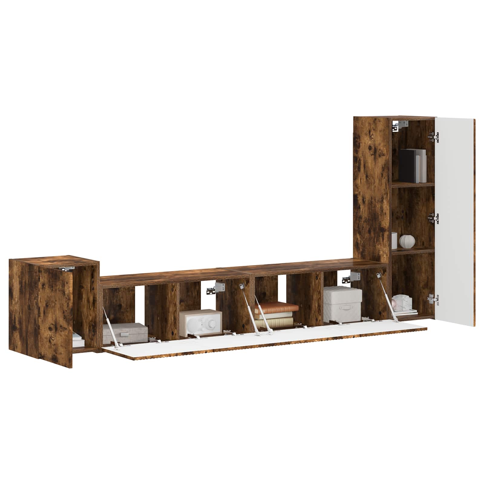 vidaXL Tv-meubelset Wandgemonteerd 3 pcs Gerookt eiken Bewerkt hout