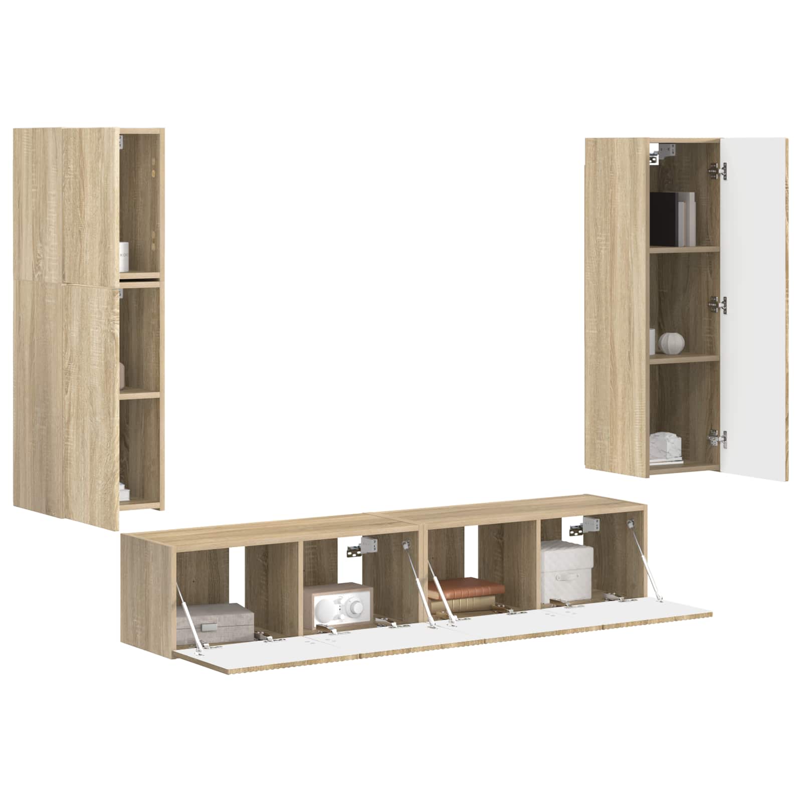 vidaXL Tv-meubelset Wandgemonteerd 4 pcs Sonoma Eiken Bewerkt hout