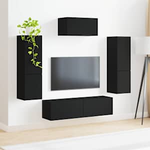 Sestava TV skříněk Nástěnný 4 pcs Černá kompozitní dřevo - obrázek 4