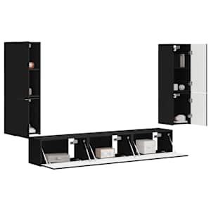 Sestava TV skříněk Nástěnný 4 pcs Černá kompozitní dřevo - obrázek 3