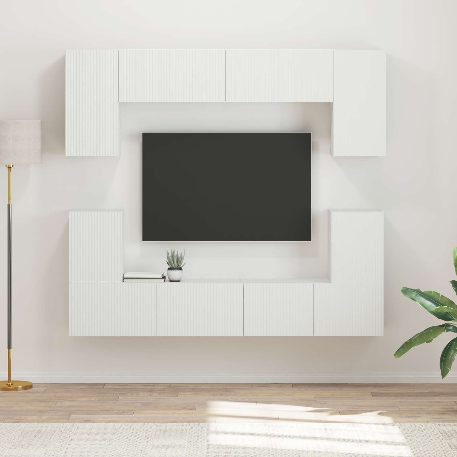 vidaXL Set comodă TV Pe perete 5 pcs Alb Lemn compozit