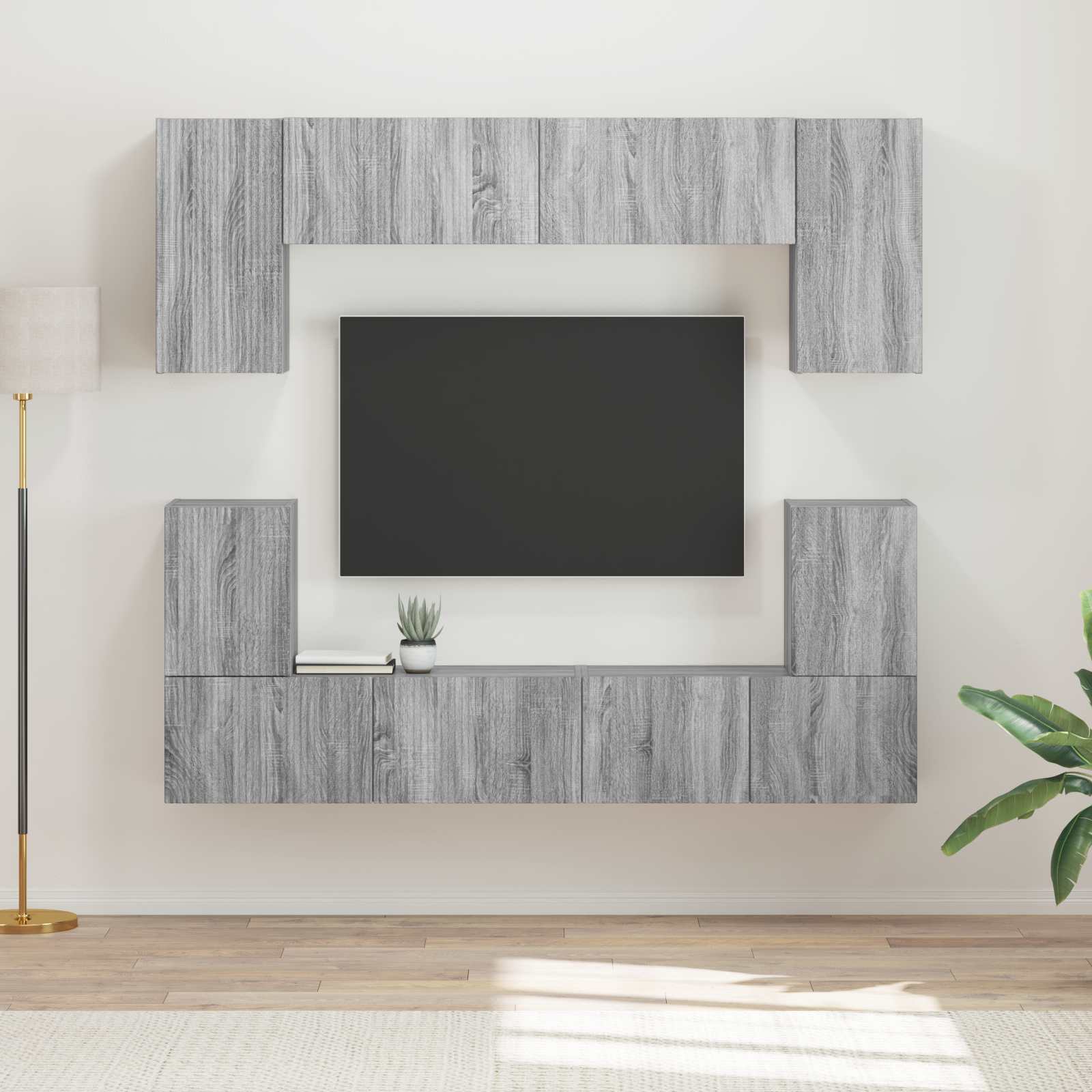 vidaXL Set comodă TV Pe perete 5 pcs Gri Sonoma Lemn compozit