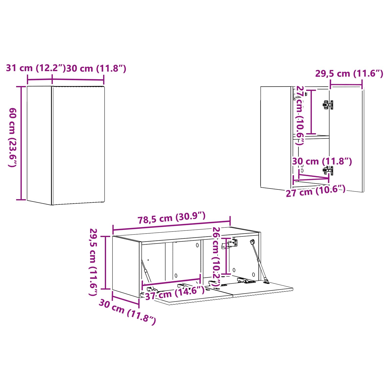 Komplet TV omaric 6 pcs Visok sijaj bela Konstruiran les - slika 13