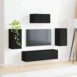 Sestava TV skříněk Nástěnný 5 pcs Černá kompozitní dřevo - obrázek 4