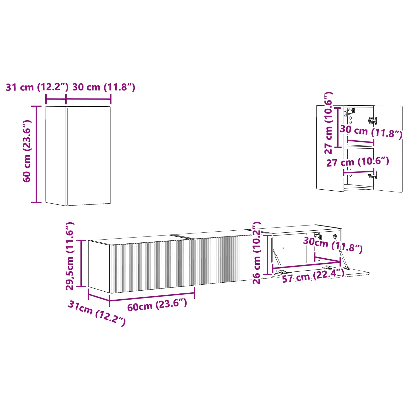 Komplet TV omaric 5 pcs Siva Sonoma Konstruiran les - slika 13