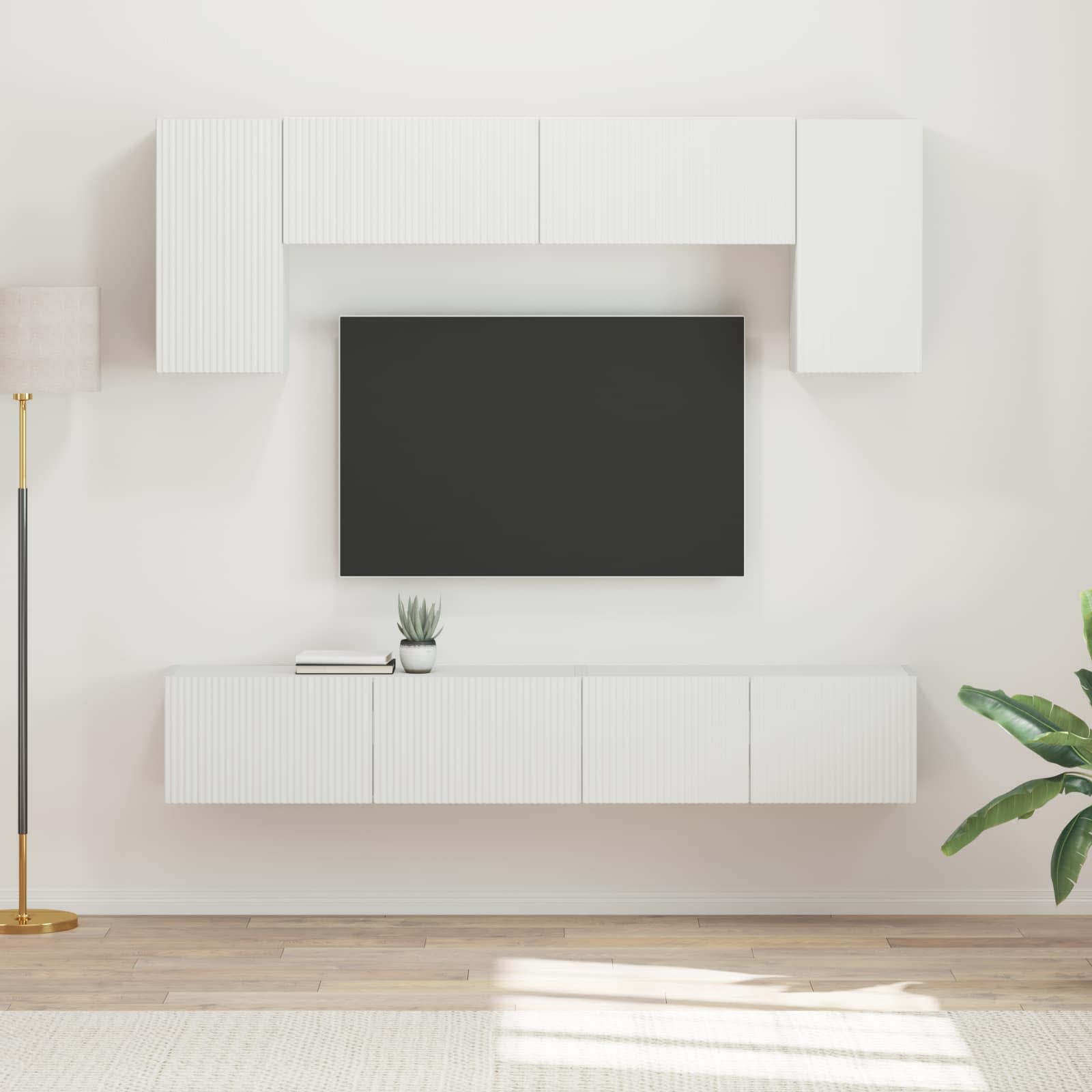 vidaXL Set comodă TV Pe perete 4 pcs Alb Lemn compozit