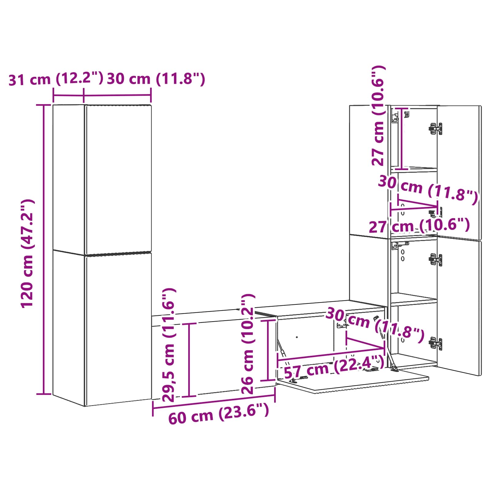 Komplet TV omaric 6 pcs Star les Konstruiran les - slika 13