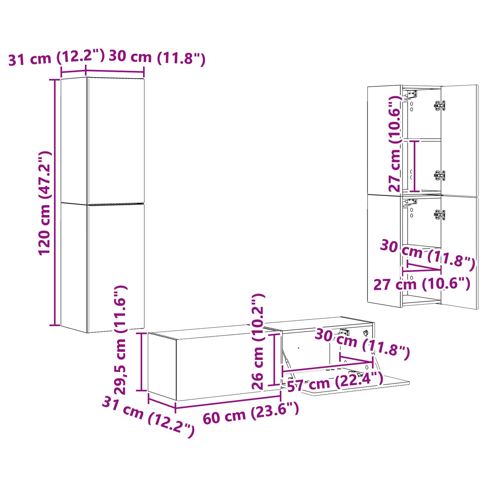 Komplet TV omaric 6 pcs Siva Sonoma Konstruiran les - slika 13